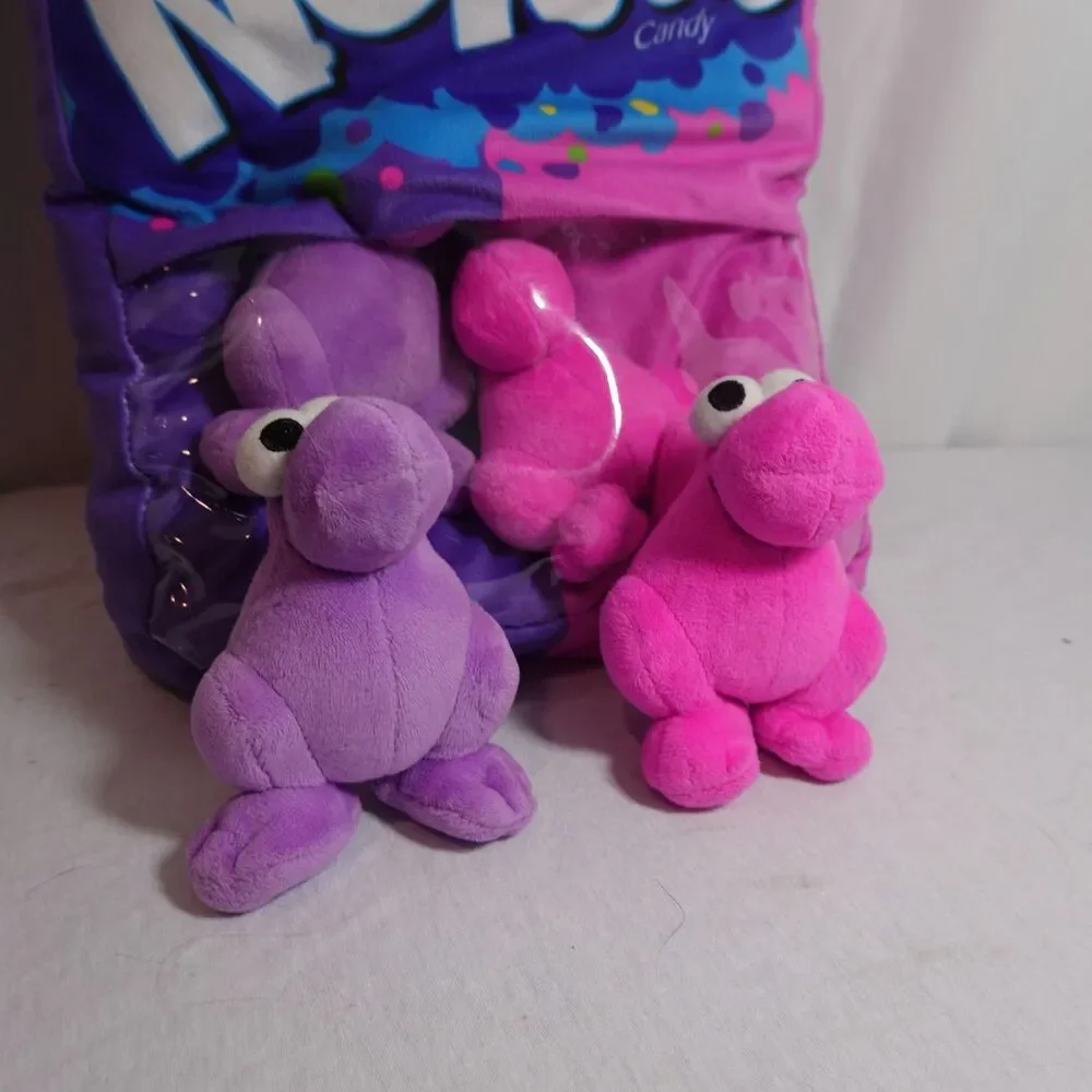 Nerds Throw Pillow With 4 Mini Plush Piece Inside Purple Pink 18 Inch  X 10 Inch